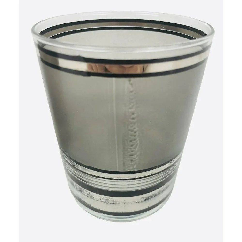 Vintage MCM Culver Silver Stripe Glass Set of 2 Bar Whiskey Loball Hiball Pair